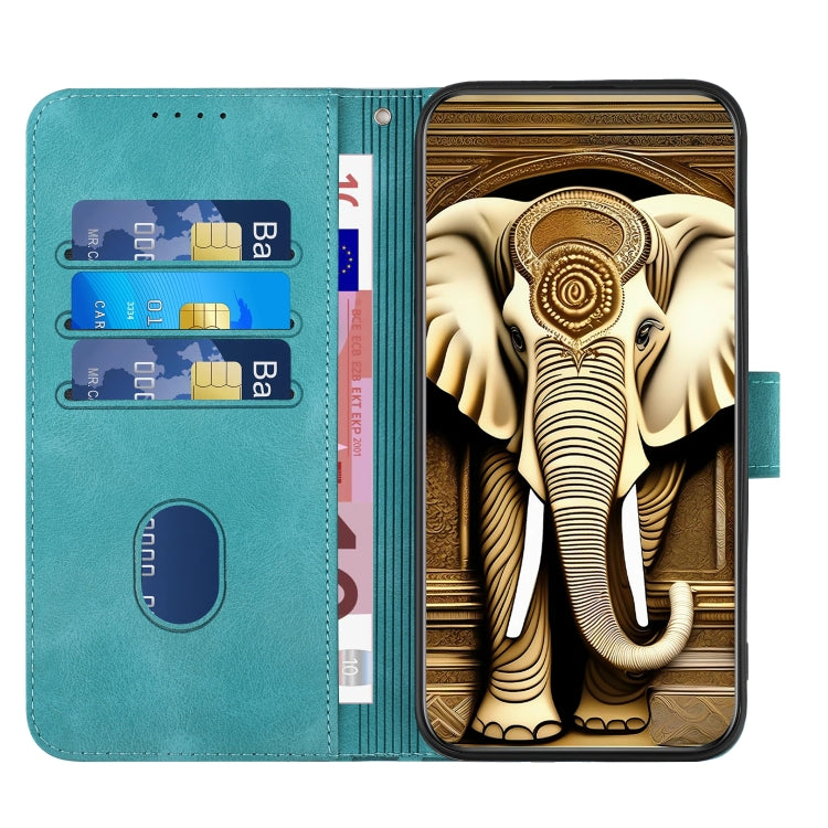 For iPhone 15 Pro YX0060 Elephant Head Embossed Phone Leather Case with Lanyard(Light Blue) - HoMEdemic™ 