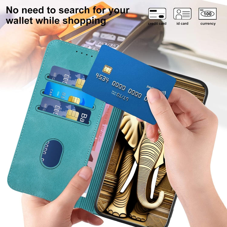 For iPhone 15 Pro YX0060 Elephant Head Embossed Phone Leather Case with Lanyard(Light Blue) - HoMEdemic™ 