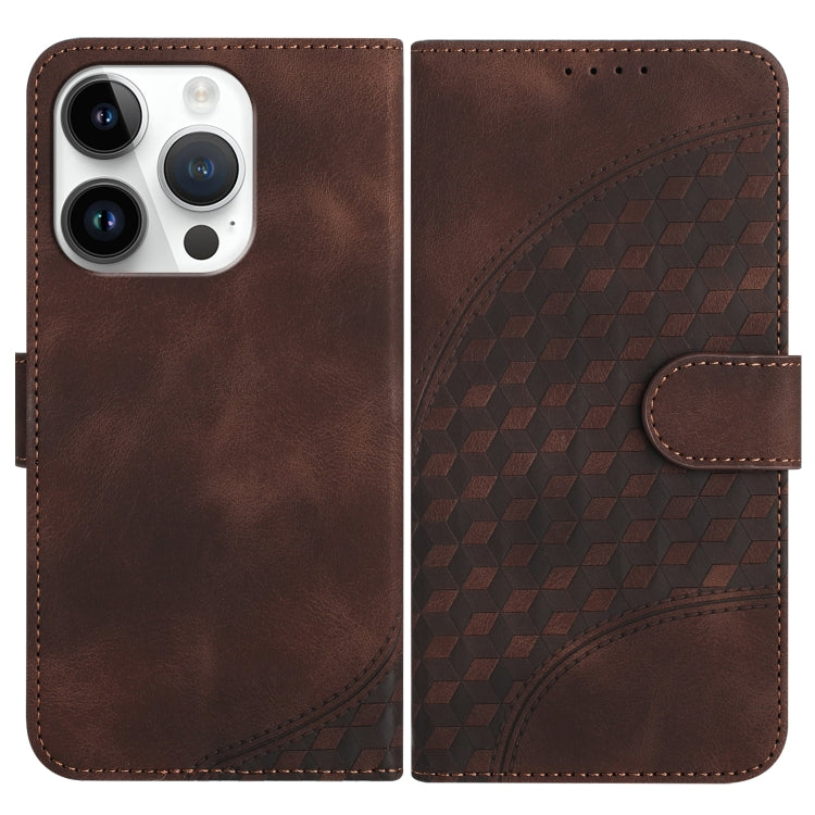 For iPhone 15 Pro YX0060 Elephant Head Embossed Phone Leather Case with Lanyard(Coffee) - HoMEdemic™ 
