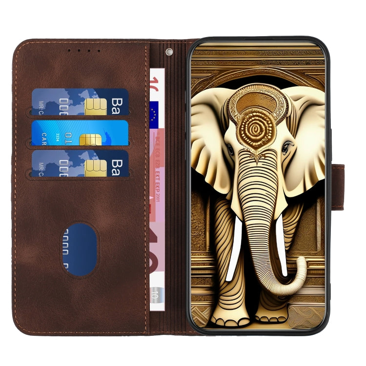 For iPhone 15 Pro YX0060 Elephant Head Embossed Phone Leather Case with Lanyard(Coffee) - HoMEdemic™ 