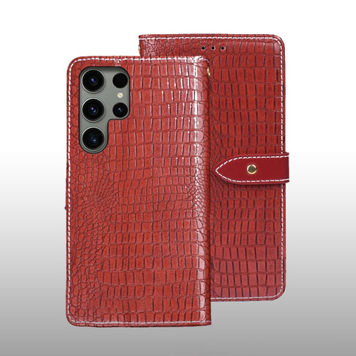 For Samsung Galaxy S24 Ultra 5G idewei Crocodile Texture Leather Phone Case(Red) - HoMEdemic™ 