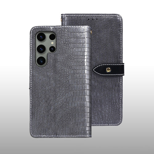 For Samsung Galaxy S24 Ultra 5G idewei Crocodile Texture Leather Phone Case(Grey) - HoMEdemic™ 