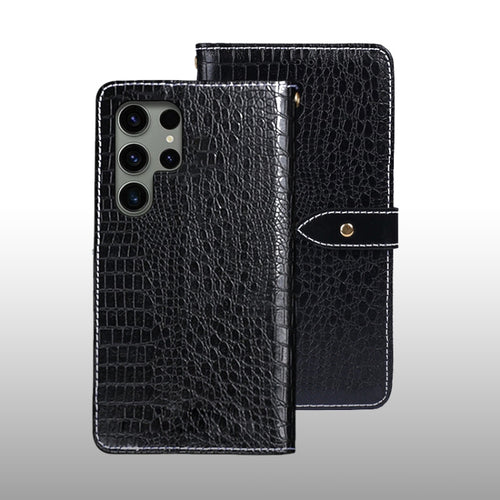 For Samsung Galaxy S24 Ultra 5G idewei Crocodile Texture Leather Phone Case(Black) - HoMEdemic™ 