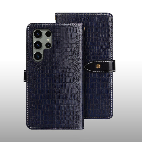 For Samsung Galaxy S24 Ultra 5G idewei Crocodile Texture Leather Phone Case(Dark Blue) - HoMEdemic™ 