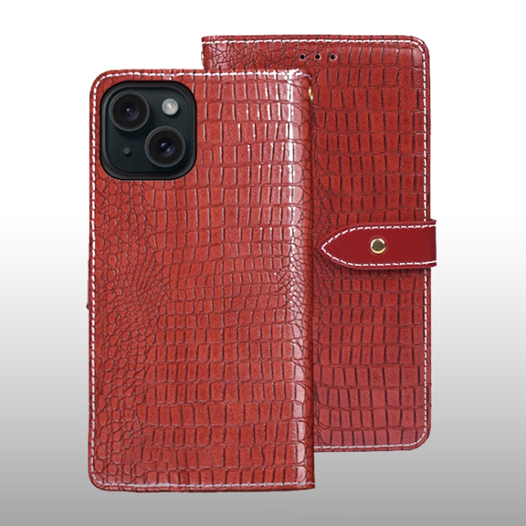 For iPhone 15 Plus idewei Crocodile Texture Leather Phone Case(Red) - HoMEdemic™ 
