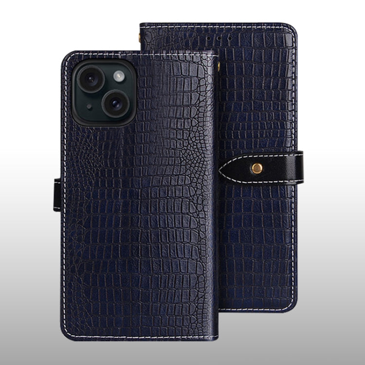 For iPhone 15 Plus idewei Crocodile Texture Leather Phone Case(Dark Blue) - HoMEdemic™ 