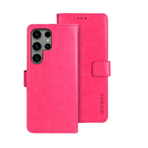 For Samsung Galaxy S24 Ultra 5G idewei Crazy Horse Texture Leather Phone Case(Rose Red) - HoMEdemic™ 