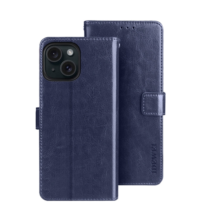 For iPhone 15 Pro Max idewei Crazy Horse Texture Leather Phone Case with Holder(Blue) - HoMEdemic™ 