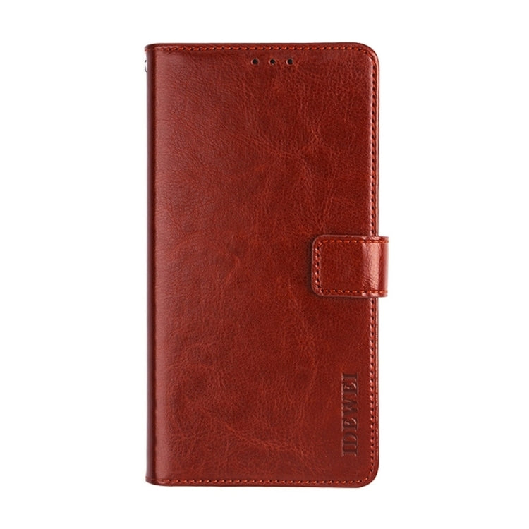 For iPhone 15 Plus idewei Crazy Horse Texture Leather Phone Case with Holder(Brown) - HoMEdemic™ 