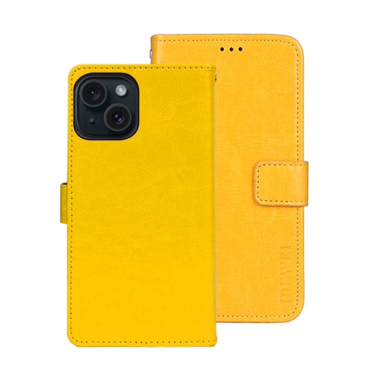 For iPhone 15 idewei Crazy Horse Texture Leather Phone Case with Holder(Yellow) - HoMEdemic™ 