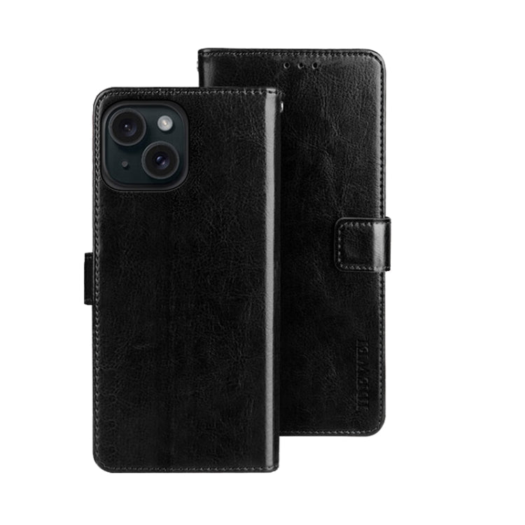 For iPhone 15 idewei Crazy Horse Texture Leather Phone Case with Holder(Black) - HoMEdemic™ 