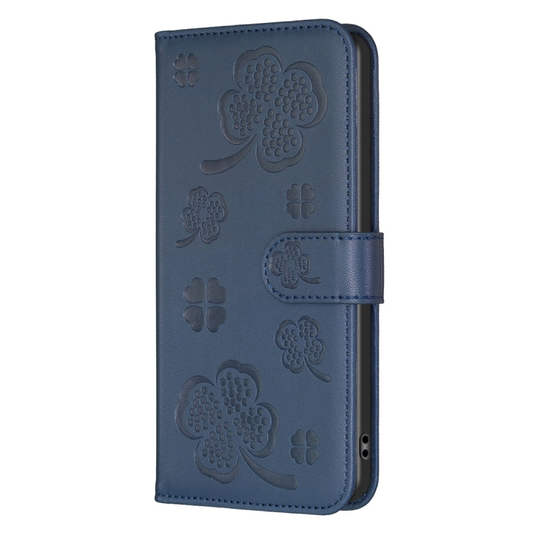 For iPhone 15 Pro Max Four-leaf Embossed Leather Phone Case(Blue) - HoMEdemic™ 
