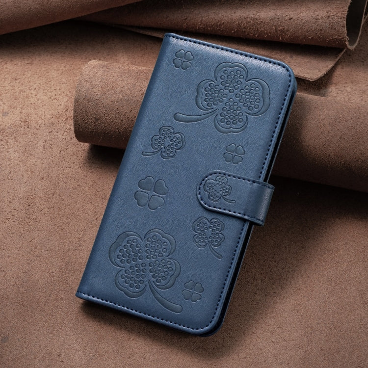 For iPhone 15 Pro Max Four-leaf Embossed Leather Phone Case(Blue) - HoMEdemic™ 