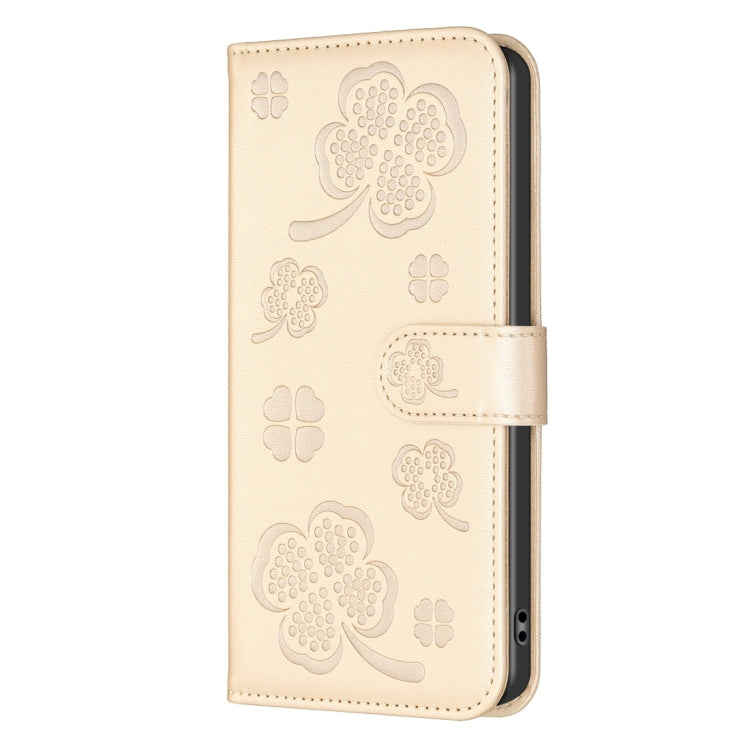 For iPhone 15 Pro Max Four-leaf Embossed Leather Phone Case(Gold) - HoMEdemic™ 