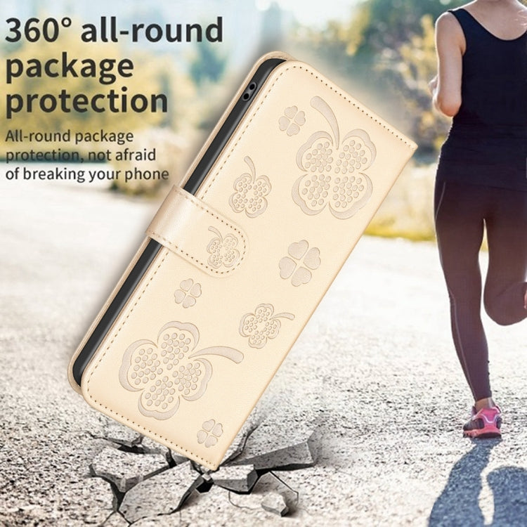 For iPhone 15 Pro Max Four-leaf Embossed Leather Phone Case(Gold) - HoMEdemic™ 