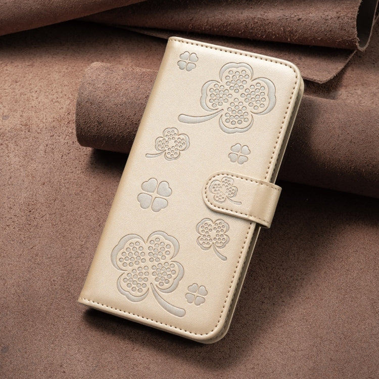 For iPhone 15 Pro Max Four-leaf Embossed Leather Phone Case(Gold) - HoMEdemic™ 