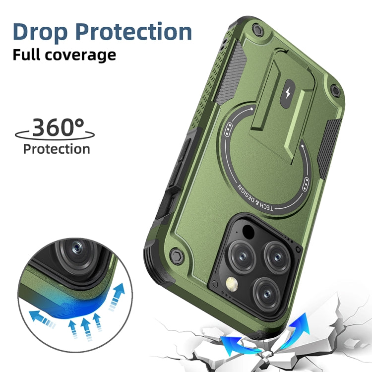 For iPhone 15 Pro Armor Magsafe Holder PC Hybrid TPU Phone Case(Army Green) - HoMEdemic™ 