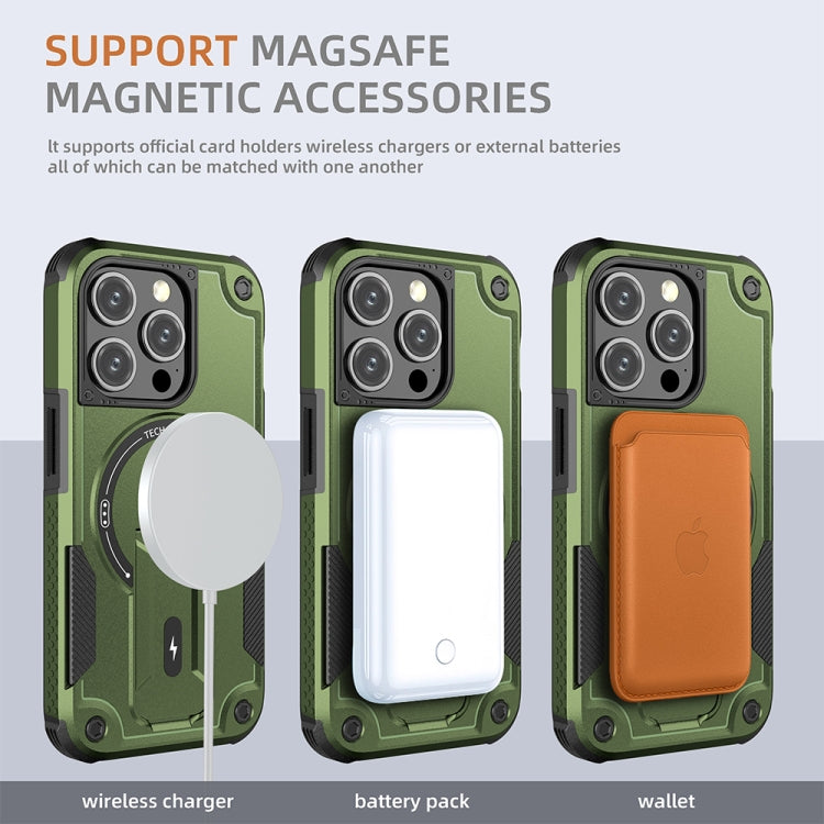 For iPhone 15 Pro Armor Magsafe Holder PC Hybrid TPU Phone Case(Army Green) - HoMEdemic™ 