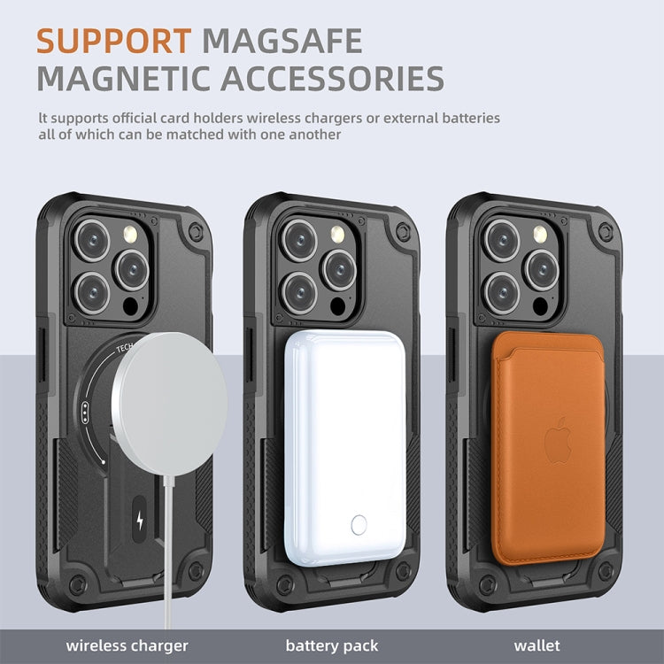 For iPhone 15 Pro Armor Magsafe Holder PC Hybrid TPU Phone Case(Black) - HoMEdemic™ 