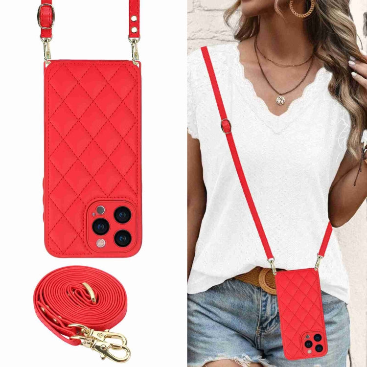 For iPhone 15 Pro Rhombic Texture Phone Case with Dual Lanyard(Red) - HoMEdemic™ 