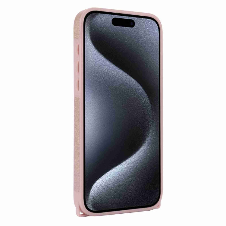 For iPhone 15 Pro Rhombic Texture Phone Case with Dual Lanyard(Rose Gold) - HoMEdemic™ 