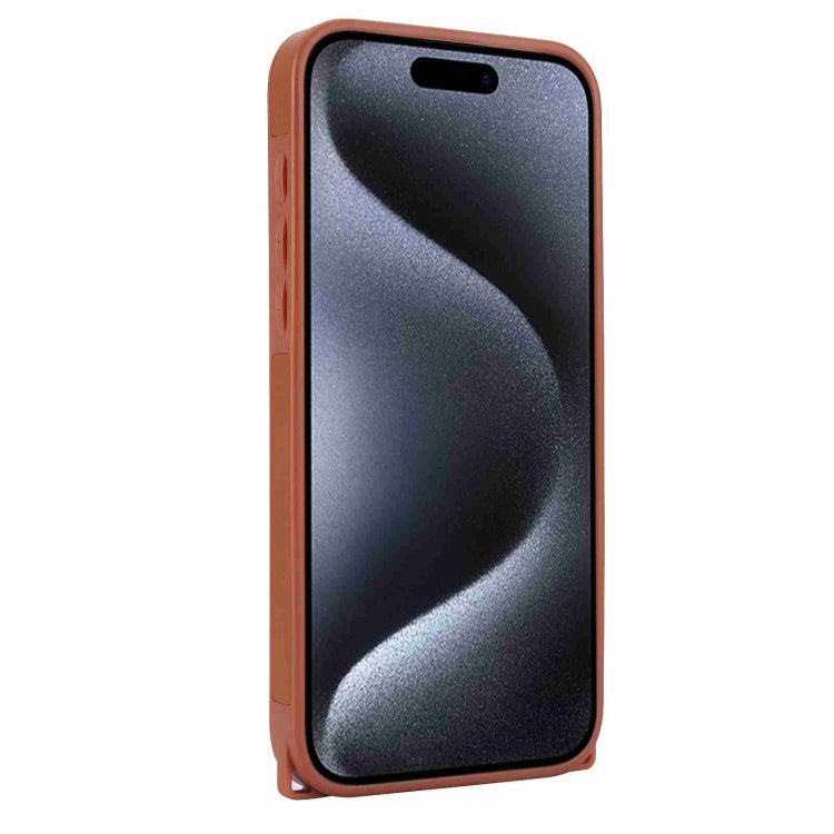 For iPhone 15 Pro Rhombic Texture Phone Case with Dual Lanyard(Brown) - HoMEdemic™ 