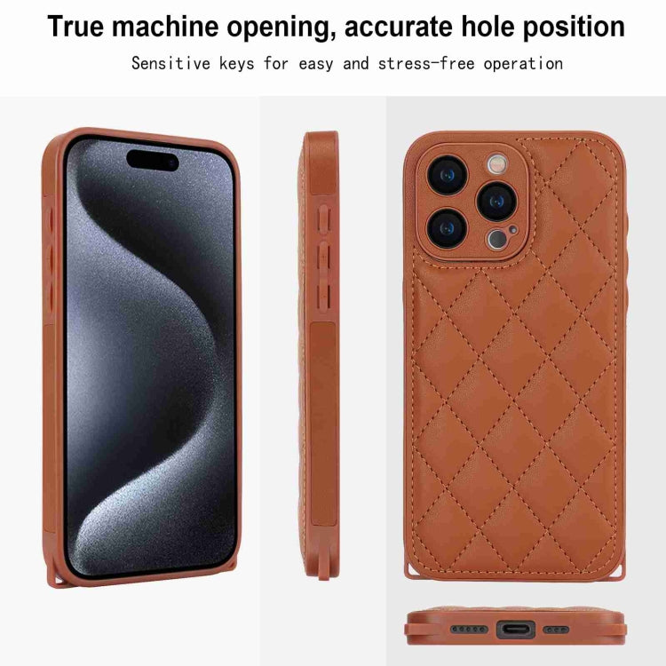 For iPhone 15 Pro Rhombic Texture Phone Case with Dual Lanyard(Brown) - HoMEdemic™ 