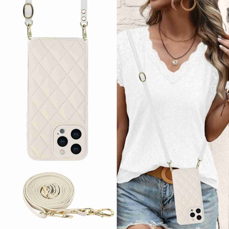 For iPhone 15 Pro Max Rhombic Texture Phone Case with Dual Lanyard(White) - HoMEdemic™ 