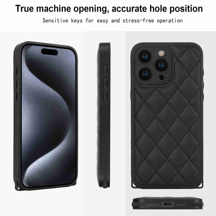 For iPhone 15 Pro Max Rhombic Texture Phone Case with Dual Lanyard(Black) - HoMEdemic™ 