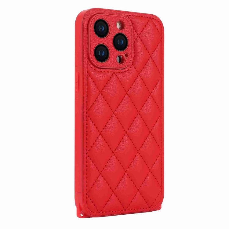 For iPhone 15 Pro Max Rhombic Texture Phone Case with Dual Lanyard(Red) - HoMEdemic™ 
