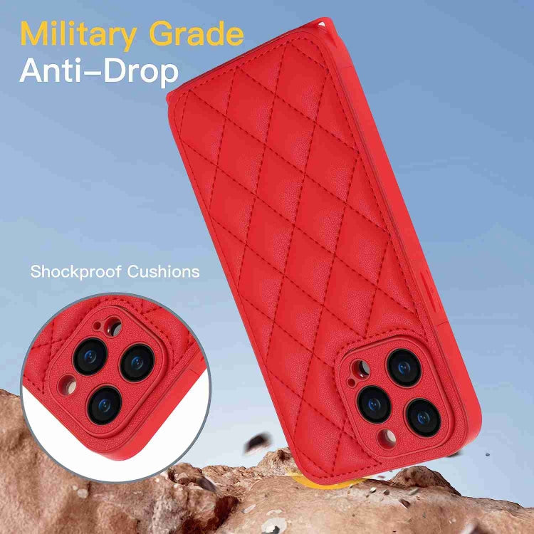 For iPhone 15 Pro Max Rhombic Texture Phone Case with Dual Lanyard(Red) - HoMEdemic™ 