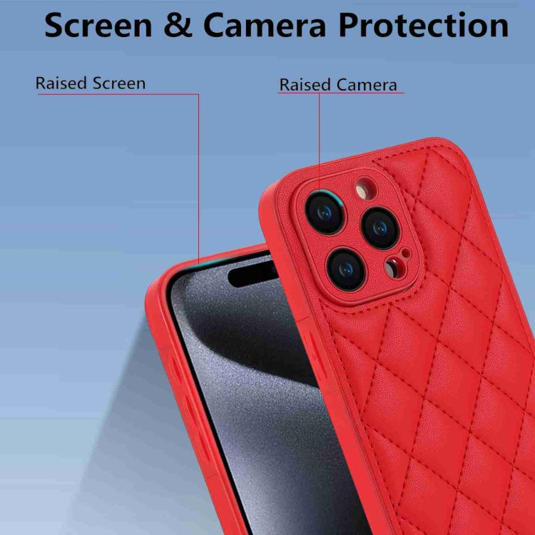 For iPhone 15 Pro Max Rhombic Texture Phone Case with Dual Lanyard(Red) - HoMEdemic™ 