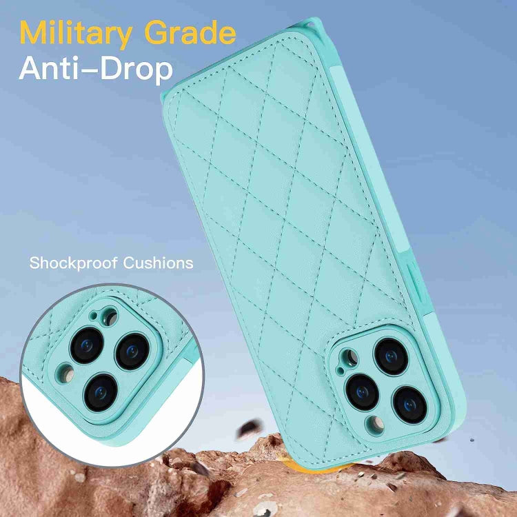 For iPhone 15 Pro Max Rhombic Texture Phone Case with Dual Lanyard(Green) - HoMEdemic™ 