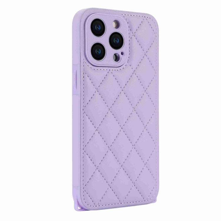 For iPhone 15 Pro Max Rhombic Texture Phone Case with Dual Lanyard(Purple) - HoMEdemic™ 