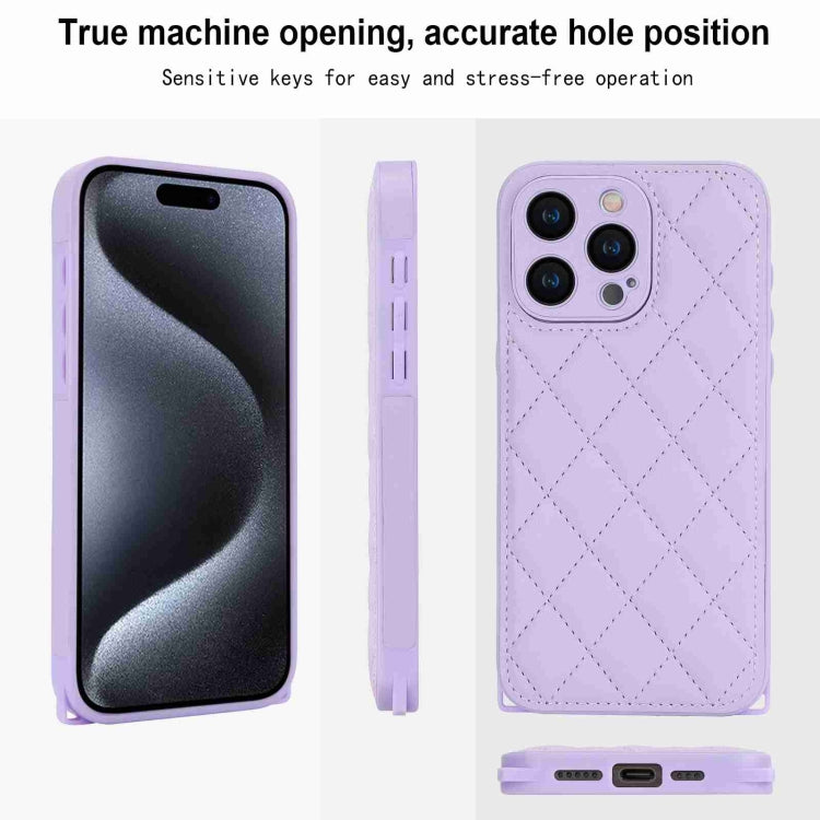 For iPhone 15 Pro Max Rhombic Texture Phone Case with Dual Lanyard(Purple) - HoMEdemic™ 