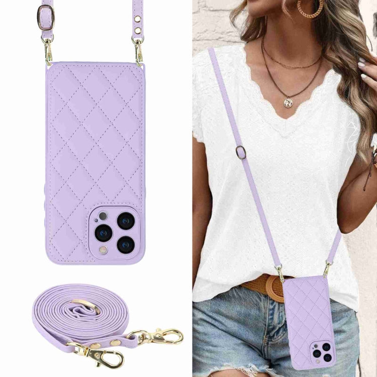 For iPhone 15 Pro Max Rhombic Texture Phone Case with Dual Lanyard(Purple) - HoMEdemic™ 