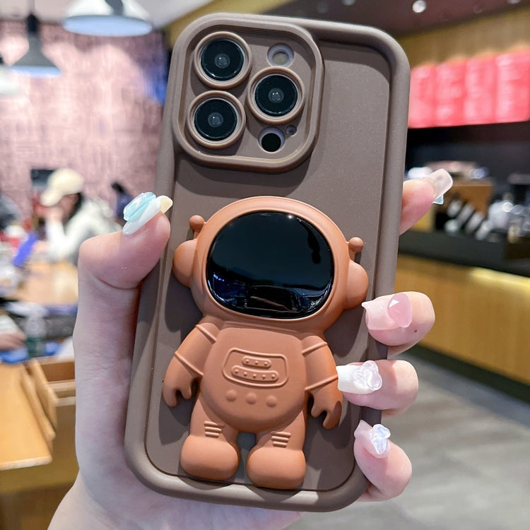 For iPhone 15 Pro Astronaut 3D Relief Holder TPU + PC Full Coverage Phone Case(Brown) - HoMEdemic™ 