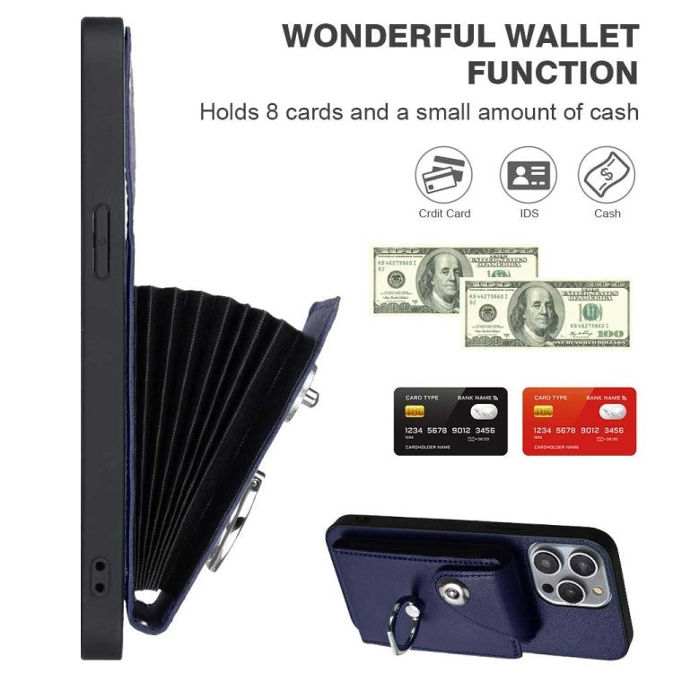 For iPhone 15 Pro Organ Card Bag Ring Holder PU Phone Case with Lanyard(Blue) - HoMEdemic™ 