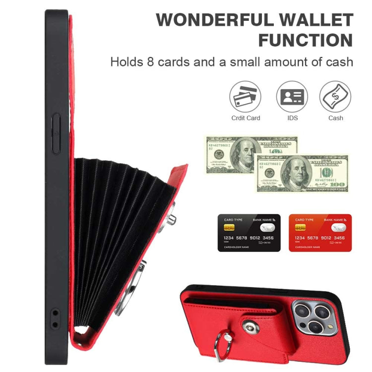 For iPhone 15 Pro Organ Card Bag Ring Holder PU Phone Case with Lanyard(Red) - HoMEdemic™ 
