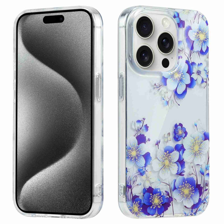 For iPhone 15 Pro Electroplated Symphony Phone Case(White Blue Flower) - HoMEdemic™ 