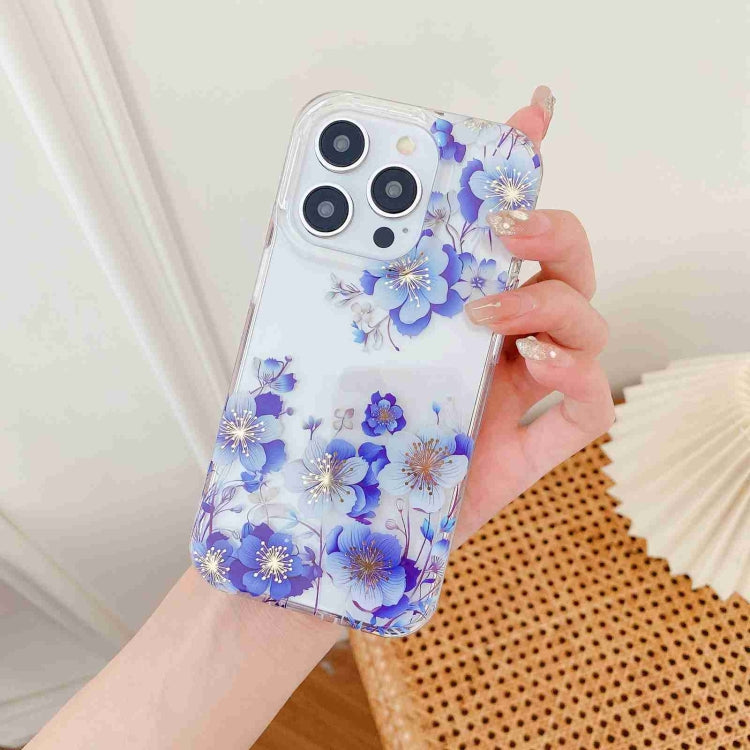 For iPhone 15 Pro Electroplated Symphony Phone Case(White Blue Flower) - HoMEdemic™ 
