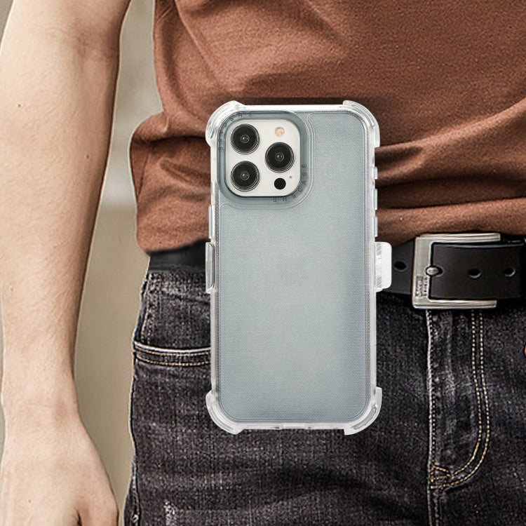 For iPhone 15 Pro Max Frosted PC+TPU Phone Case with Back Clip(Transparent Blue) - HoMEdemic™ 