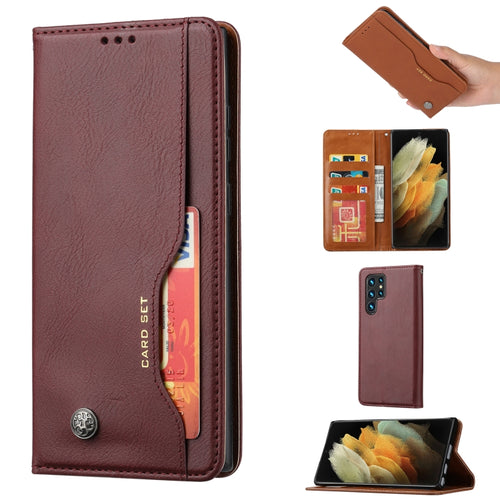 For Samsung Galaxy S24 Ultra 5G Knead Skin Texture Flip Leather Phone Case(Wine Red) - HoMEdemic™ 