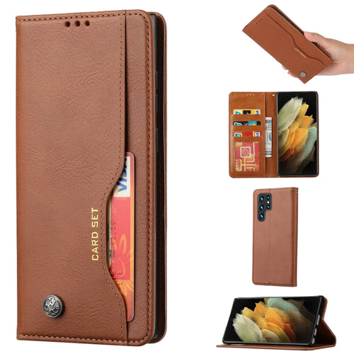 For Samsung Galaxy S24 Ultra 5G Knead Skin Texture Flip Leather Phone Case(Brown) - HoMEdemic™ 