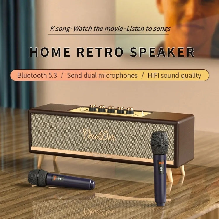 Oneder D8 Wireless Retro Dual Microphone Bluetooth Speaker(Brown) - HoMEdemic™ 