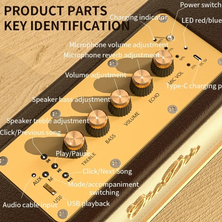 Oneder D8 Wireless Retro Dual Microphone Bluetooth Speaker(Brown) - HoMEdemic™ 