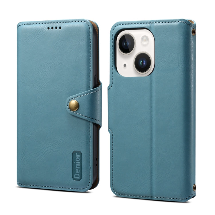 For iPhone 15 Denior Cowhide Texture Wallet Style Leather Phone Case(Blue) - HoMEdemic™ 