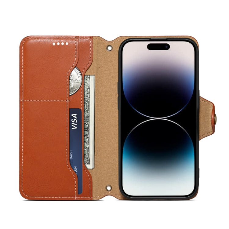 For iPhone 14 Pro Denior Cowhide Texture Wallet Style Leather Phone Case(Brown) - HoMEdemic™ 