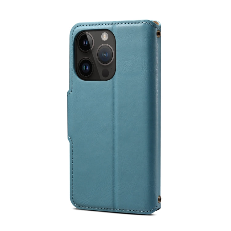 For iPhone 14 Pro Denior Cowhide Texture Wallet Style Leather Phone Case(Blue) - HoMEdemic™ 