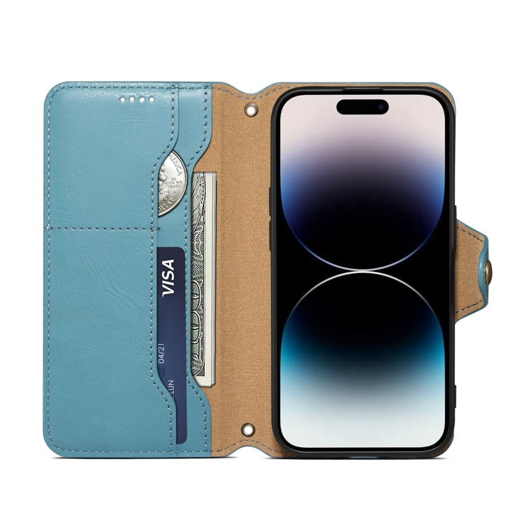 For iPhone 14 Pro Denior Cowhide Texture Wallet Style Leather Phone Case(Blue) - HoMEdemic™ 